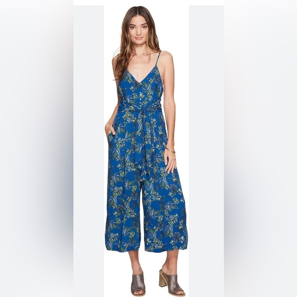 HP Free People Hot Tropics Blue Patterned Jumpsuit - Picture 1 of 5